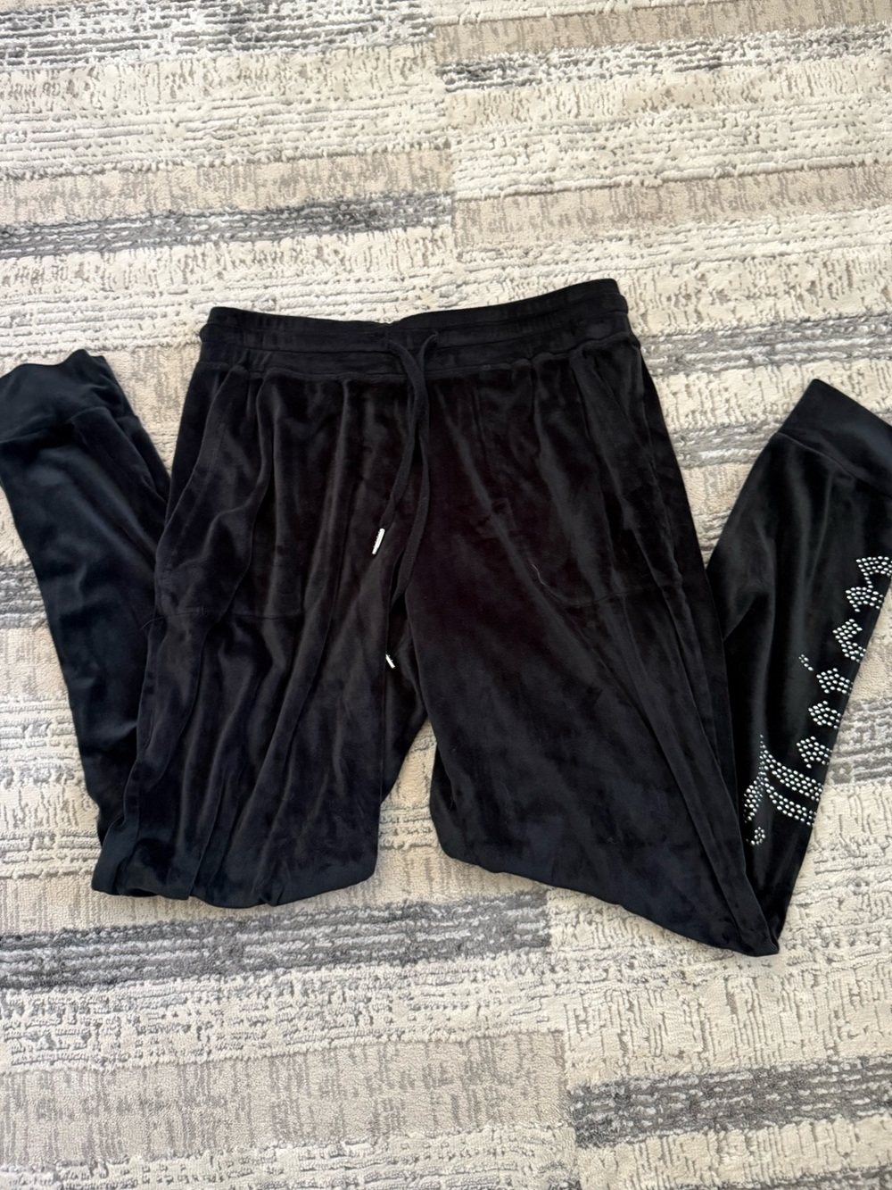 Juicy Couture Black Velour Jogger Pants with Stud Detail